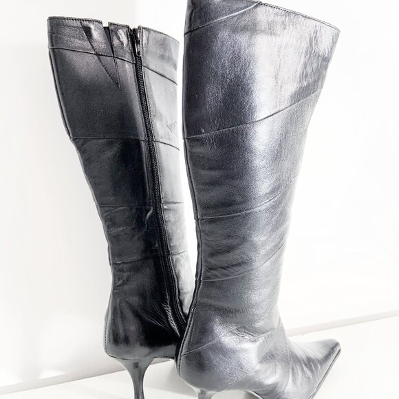 Vintage Y2K Tall Black Leather Boots / size 37 EU / size 6.7-7 US - Picture 2 of 10